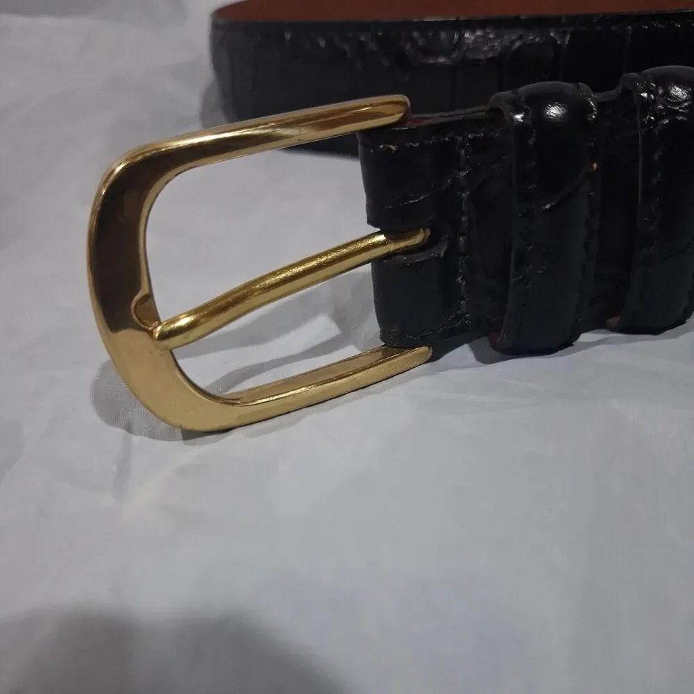 John W Nordstrom Black Textured Leather Belt Sz 34 Brass Buckle Handcrafted USA